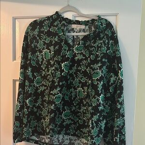 Black and Green Floral Women's Top